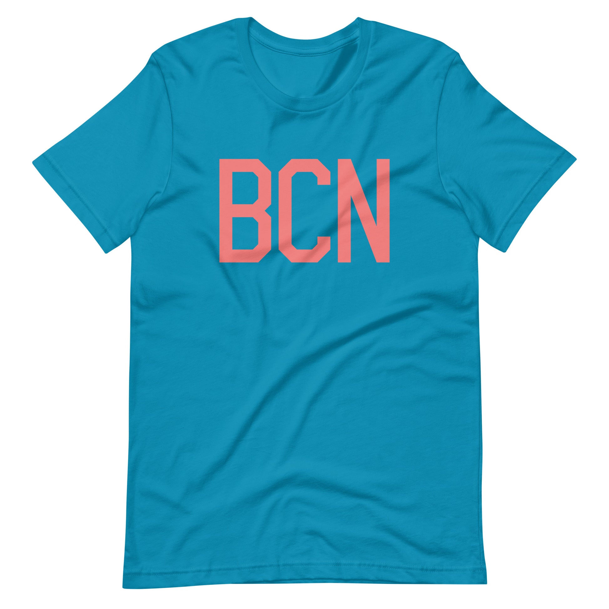 BCN Barcelona Unisex T-Shirt • Air Force Lettering in Salmon Pink • YHM Designs - Image 02