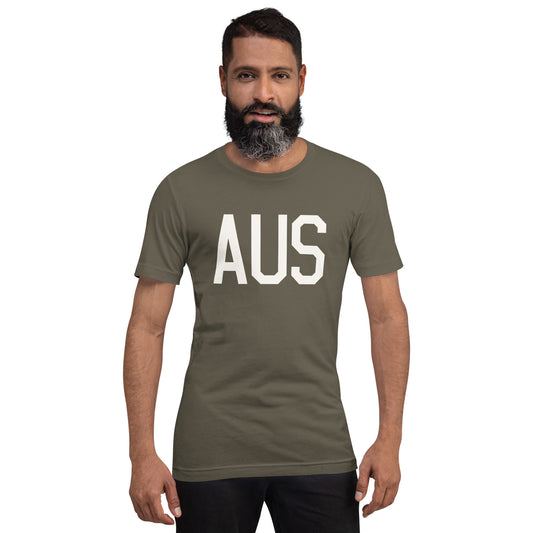 Airport Code T-Shirt - White Graphic • AUS Austin • YHM Designs - Image 01