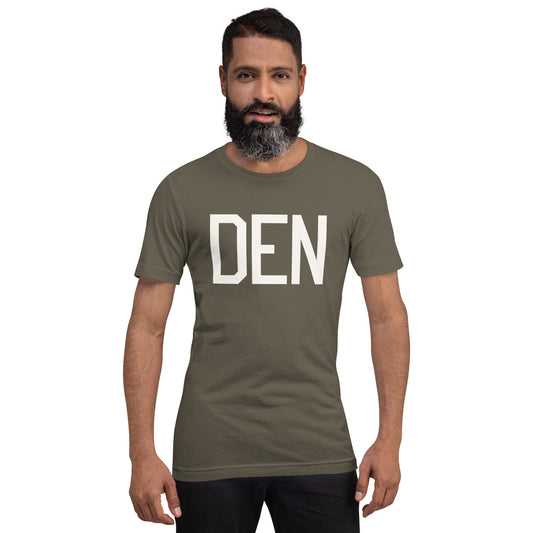 Airport Code T-Shirt - White Graphic • DEN Denver • YHM Designs - Image 01