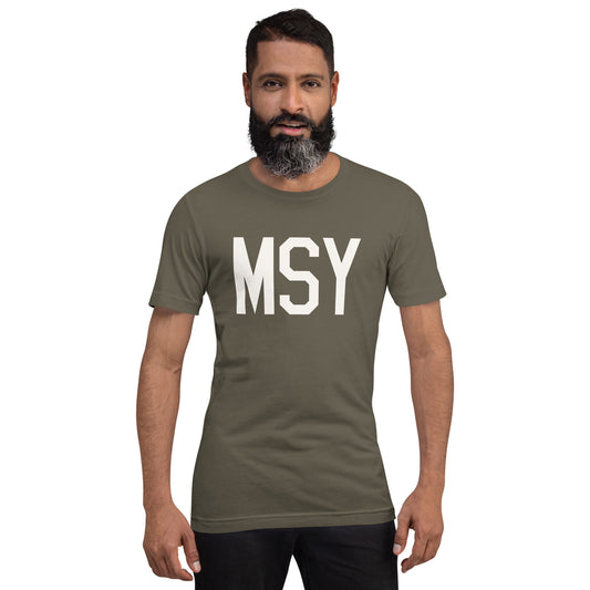 Airport Code T-Shirt - White Graphic • MSY New Orleans • YHM Designs - Image 01