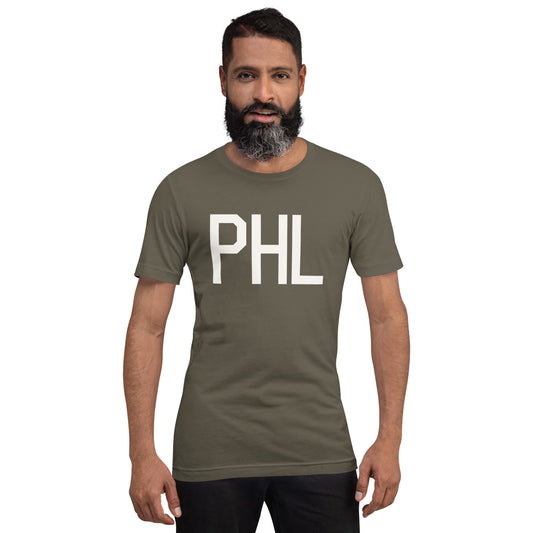 Airport Code T-Shirt - White Graphic • PHL Philadelphia • YHM Designs - Image 01
