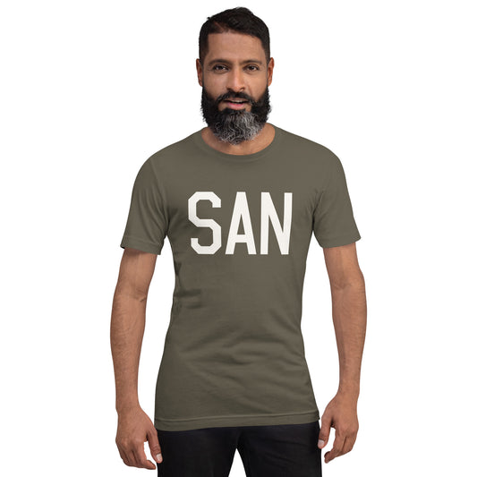 Airport Code T-Shirt - White Graphic • SAN San Diego • YHM Designs - Image 01