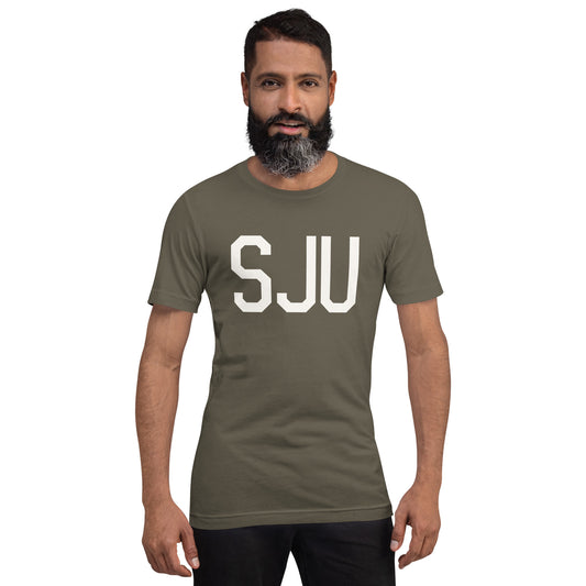Airport Code T-Shirt - White Graphic • SJU San Juan • YHM Designs - Image 01