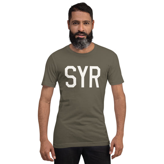 Airport Code T-Shirt - White Graphic • SYR Syracuse • YHM Designs - Image 01
