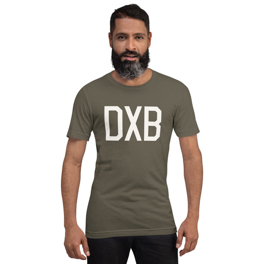 Airport Code T-Shirt - White Graphic • DXB Dubai • YHM Designs - Image 01