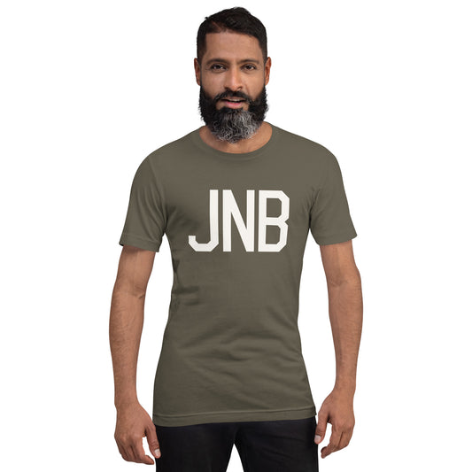Airport Code T-Shirt - White Graphic • JNB Johannesburg • YHM Designs - Image 01