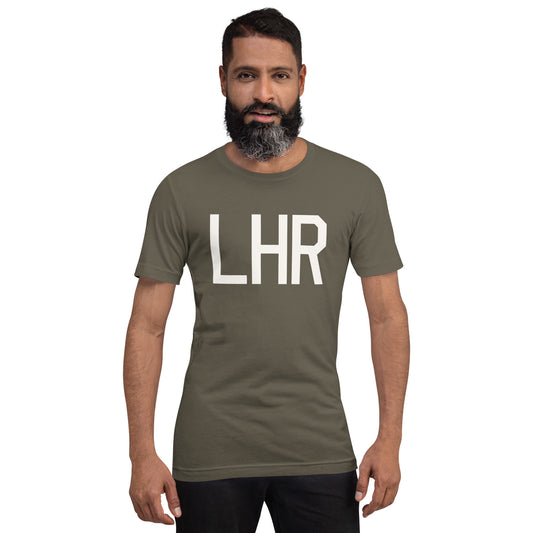 Airport Code T-Shirt - White Graphic • LHR London • YHM Designs - Image 01