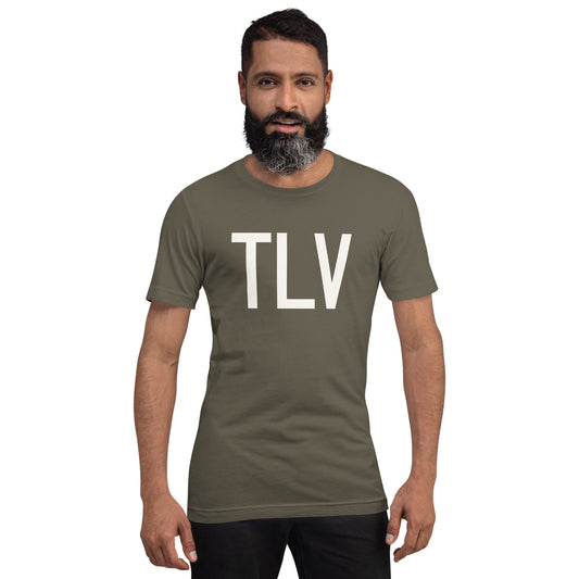 Airport Code T-Shirt - White Graphic • TLV Tel Aviv • YHM Designs - Image 01