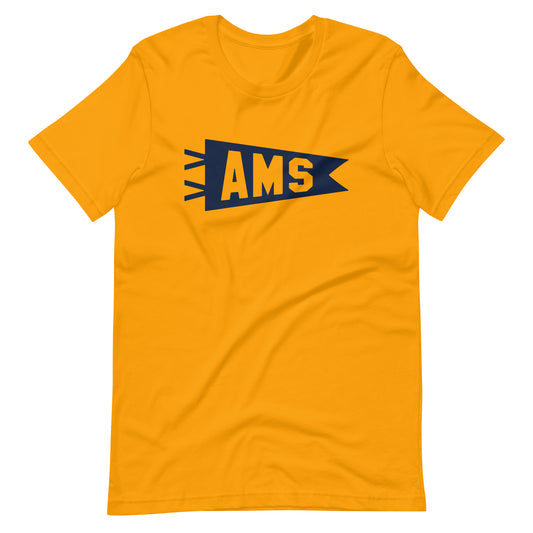 Airport Code T-Shirt - Navy Blue Graphic • AMS Amsterdam • YHM Designs - Image 01