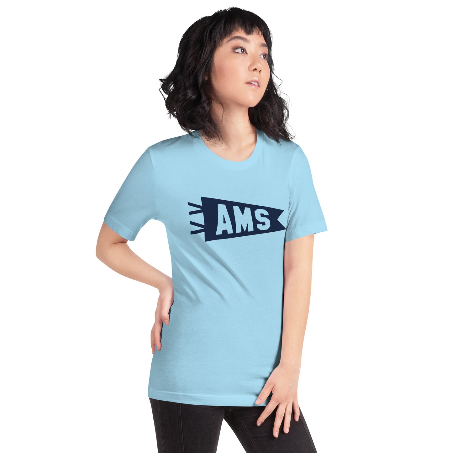 Airport Code T-Shirt - Navy Blue Graphic • AMS Amsterdam • YHM Designs - Image 07