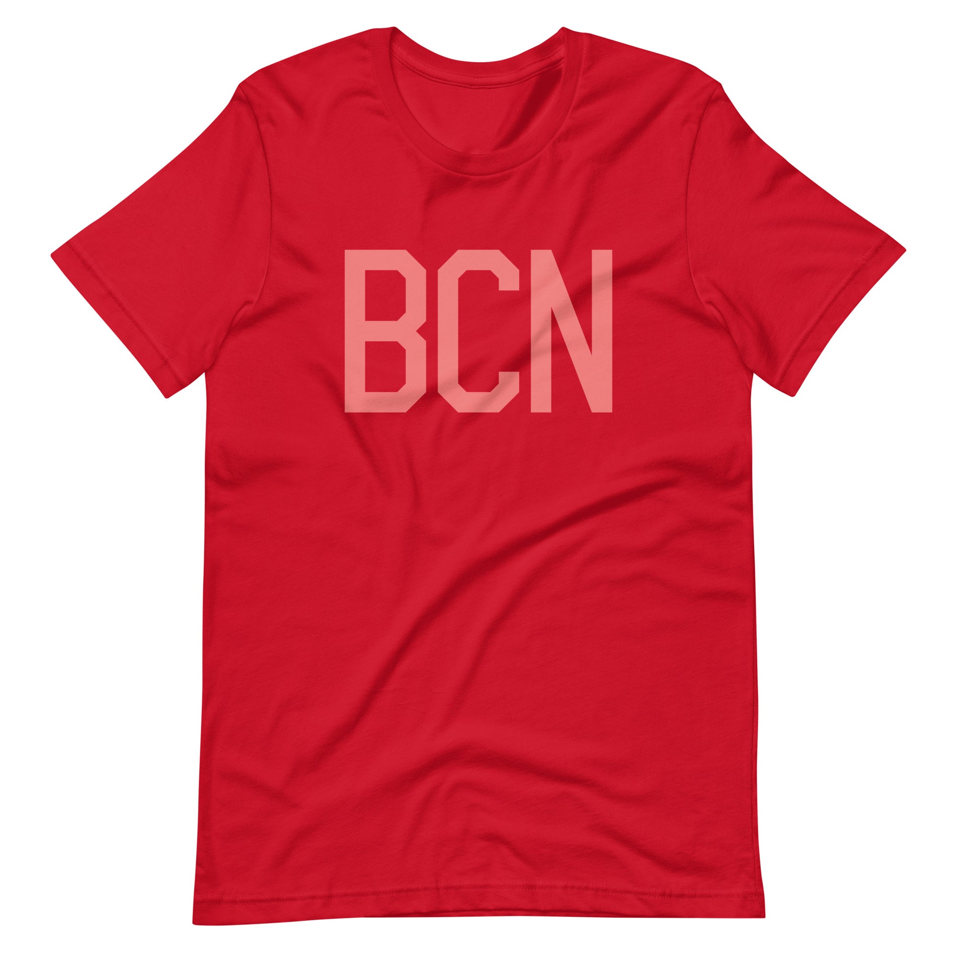 BCN Barcelona Unisex T-Shirt • Air Force Lettering in Salmon Pink • YHM Designs - Image 01
