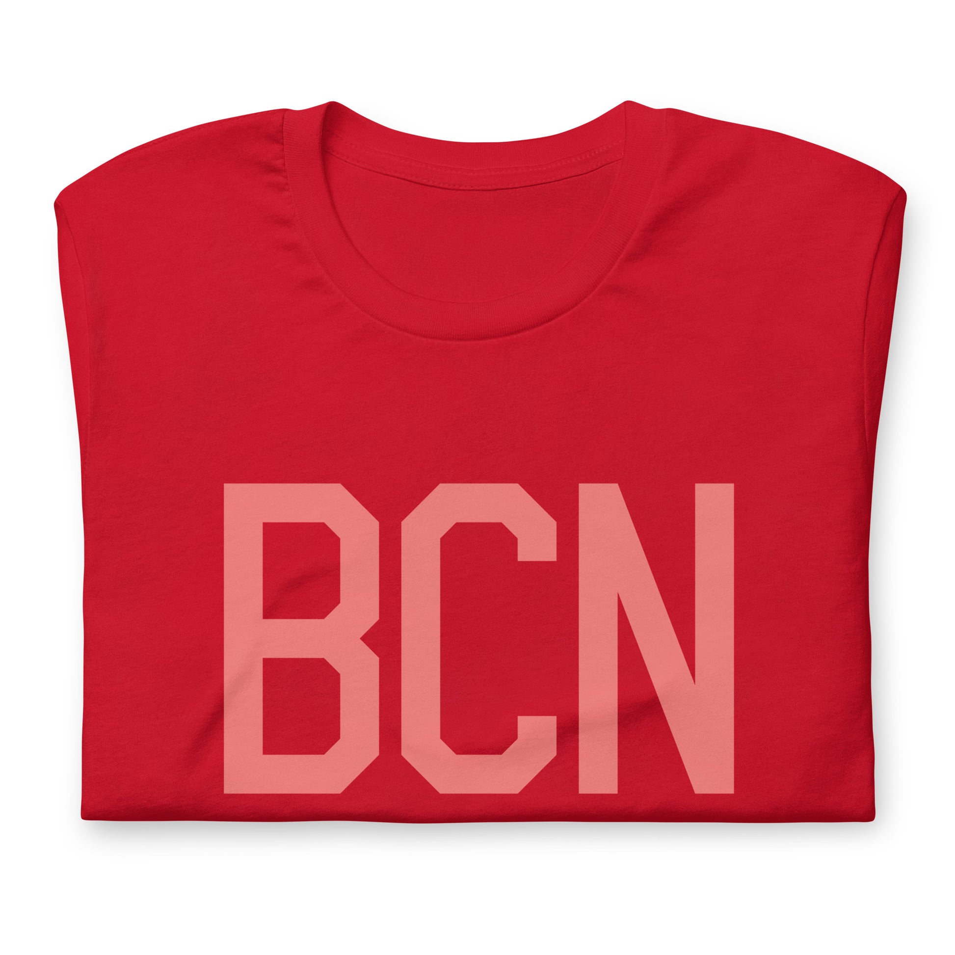 BCN Barcelona Unisex T-Shirt • Air Force Lettering in Salmon Pink • YHM Designs - Image 05