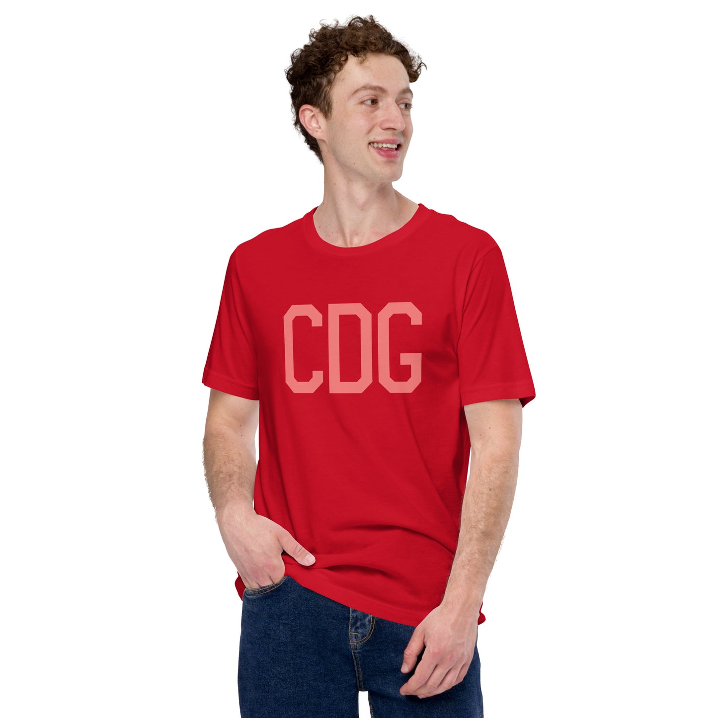 CDG Paris Unisex T-Shirt • Air Force Lettering in Salmon Pink • YHM Designs - Image 04