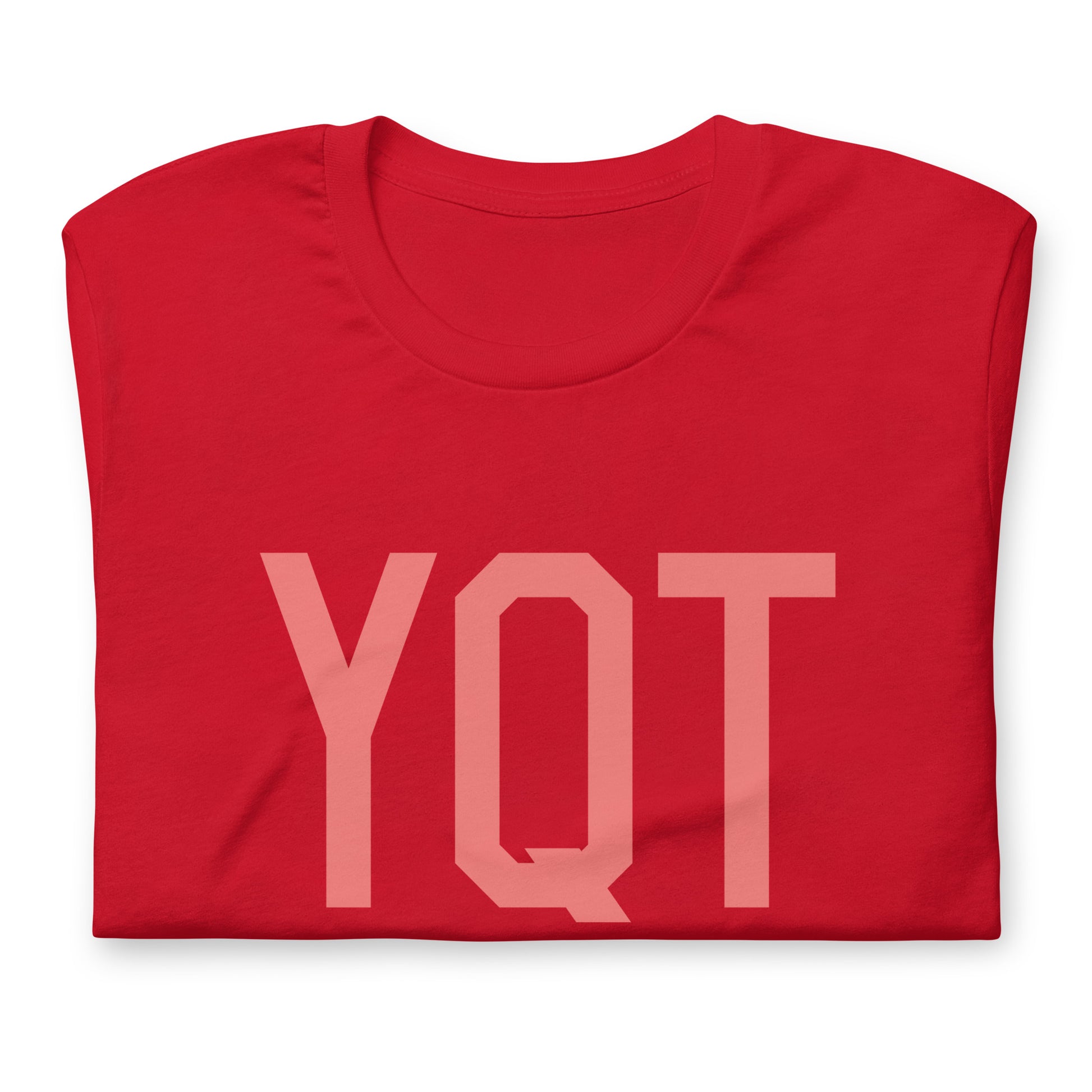 YQT Thunder Bay Unisex T-Shirt • Air Force Lettering in Salmon Pink • YHM Designs - Image 05