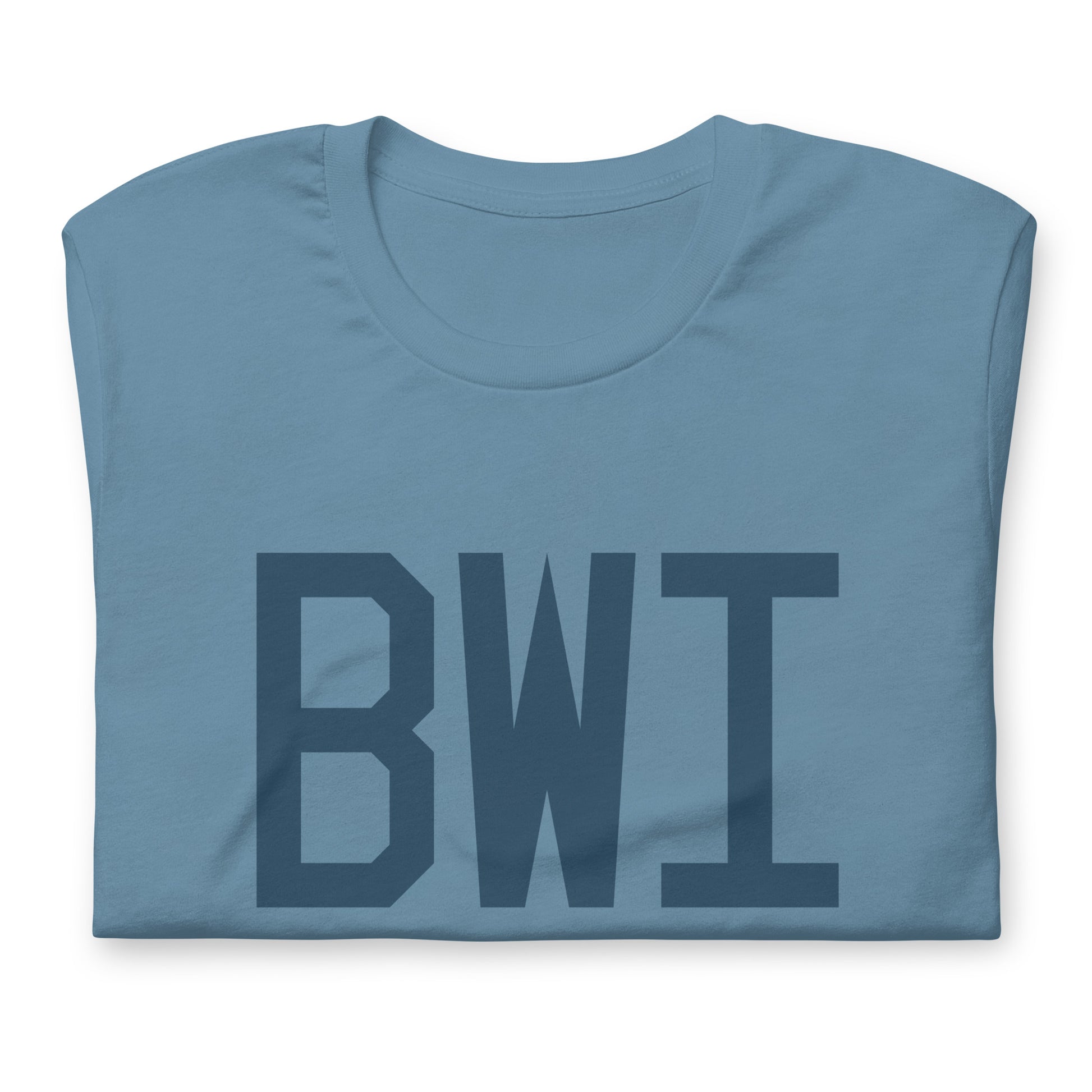 BWI Baltimore Unisex T-Shirt • Air Force Lettering in Arapawa Blue • YHM Designs - Image 05