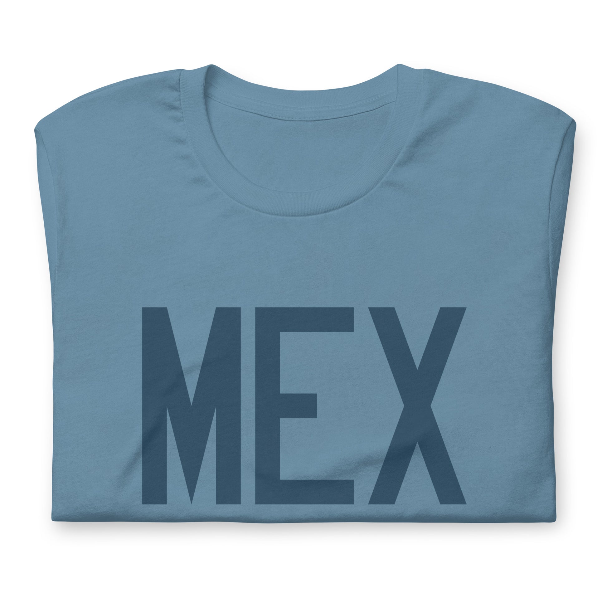 MEX Mexico City Unisex T-Shirt • Air Force Lettering in Arapawa Blue • YHM Designs - Image 05