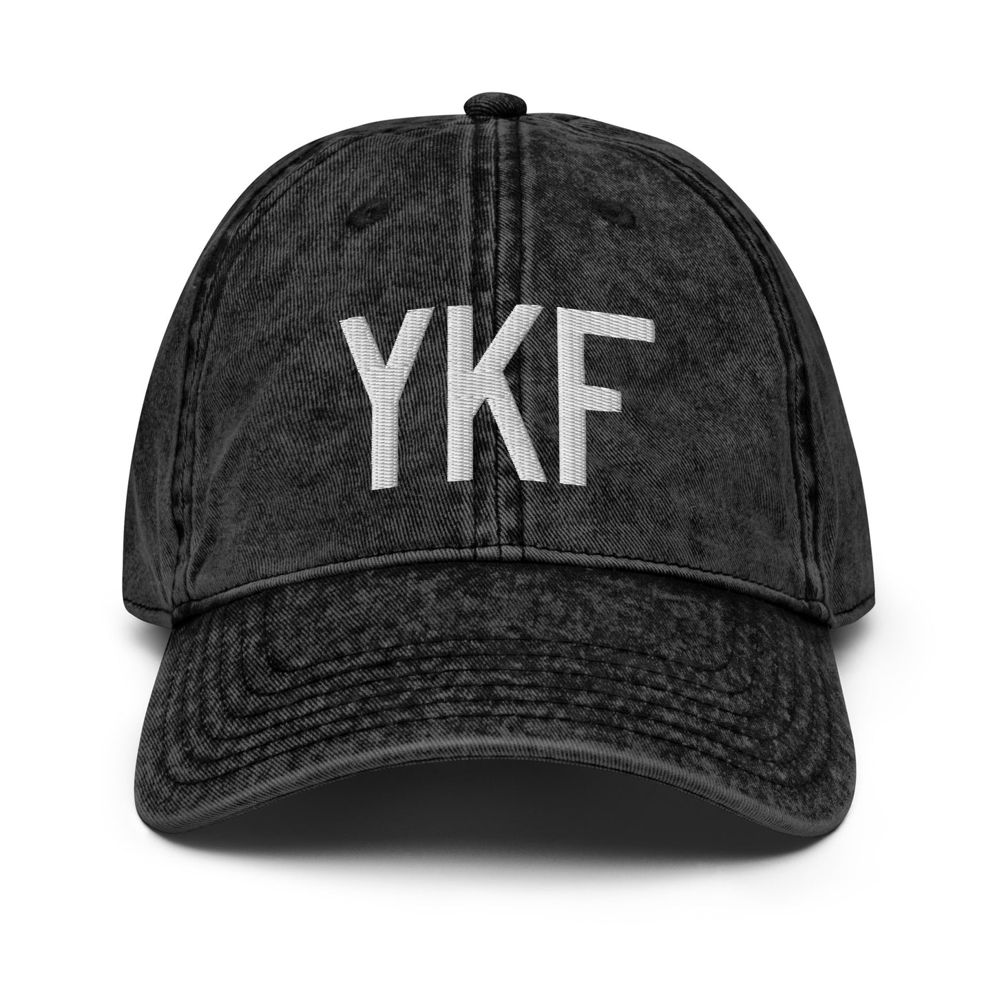 Airport Code Twill Cap - White • YKF Waterloo • YHM Designs - Image 14