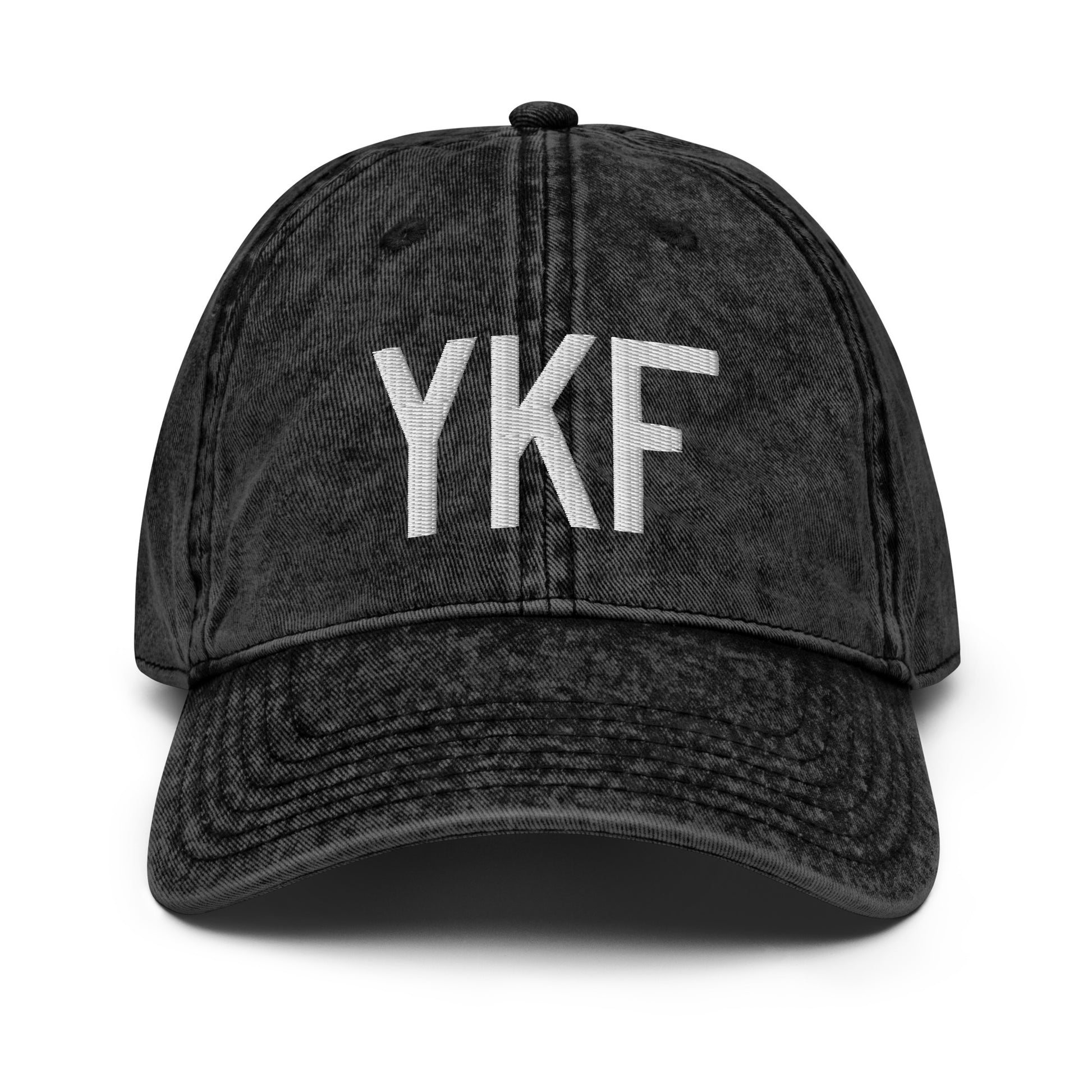 Airport Code Twill Cap - White • YKF Waterloo • YHM Designs - Image 14
