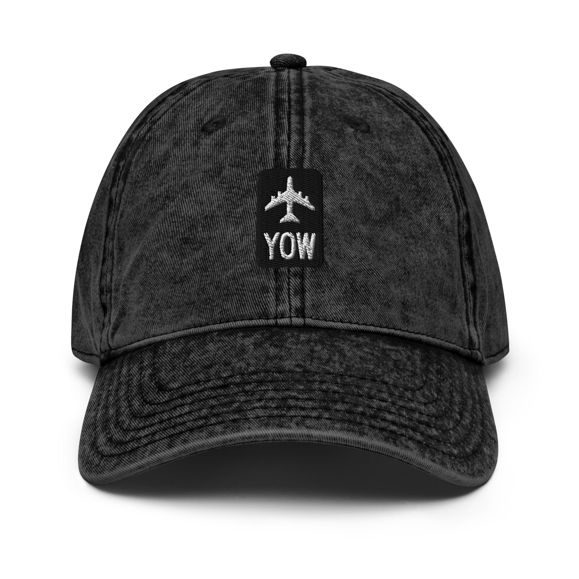 Jetliner Vintage Cotton Twill Baseball Cap • Black/White • YOW Ottawa • YHM Designs - Image 08