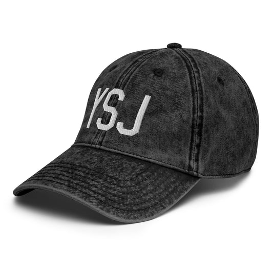 Airport Code Twill Cap - White • YSJ Saint John • YHM Designs - Image 01