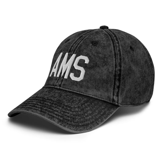 Airport Code Twill Cap - White • AMS Amsterdam • YHM Designs - Image 01