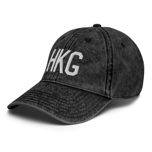 Airport Code Twill Cap - White • HKG Hong Kong • YHM Designs - Image 01