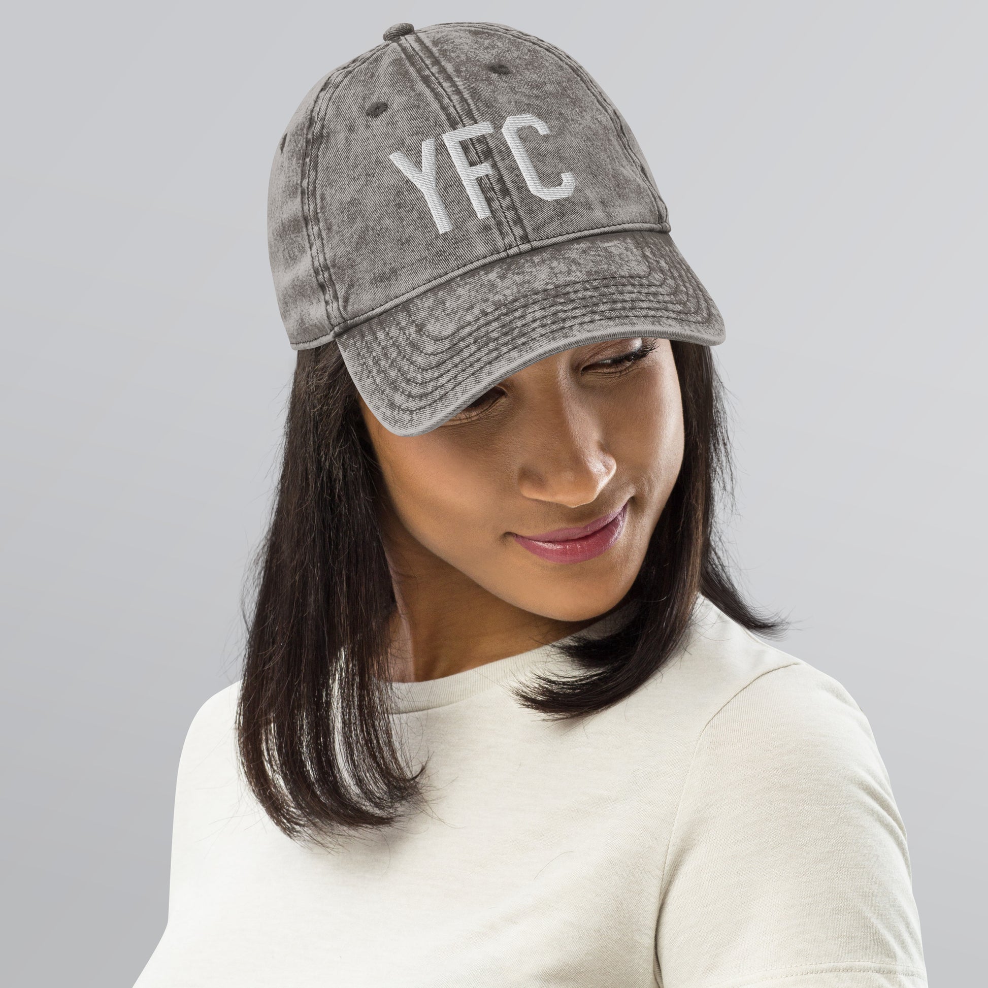Airport Code Twill Cap - White • YFC Fredericton • YHM Designs - Image 11