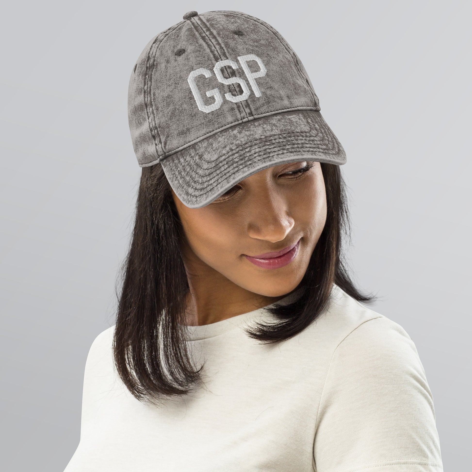 Airport Code Twill Cap - White • GSP Greenville-Spartanburg • YHM Designs - Image 11