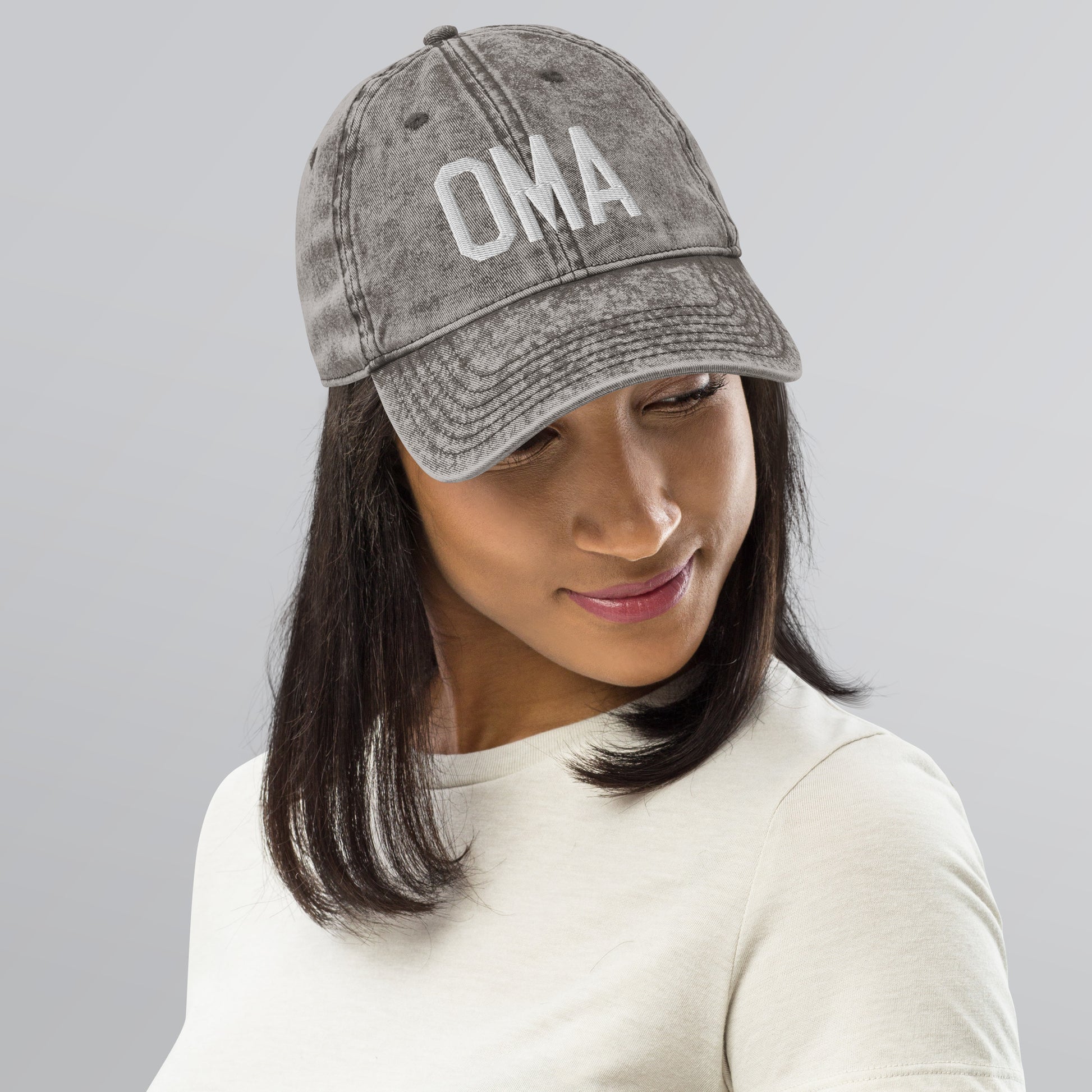 Airport Code Twill Cap - White • OMA Omaha • YHM Designs - Image 11