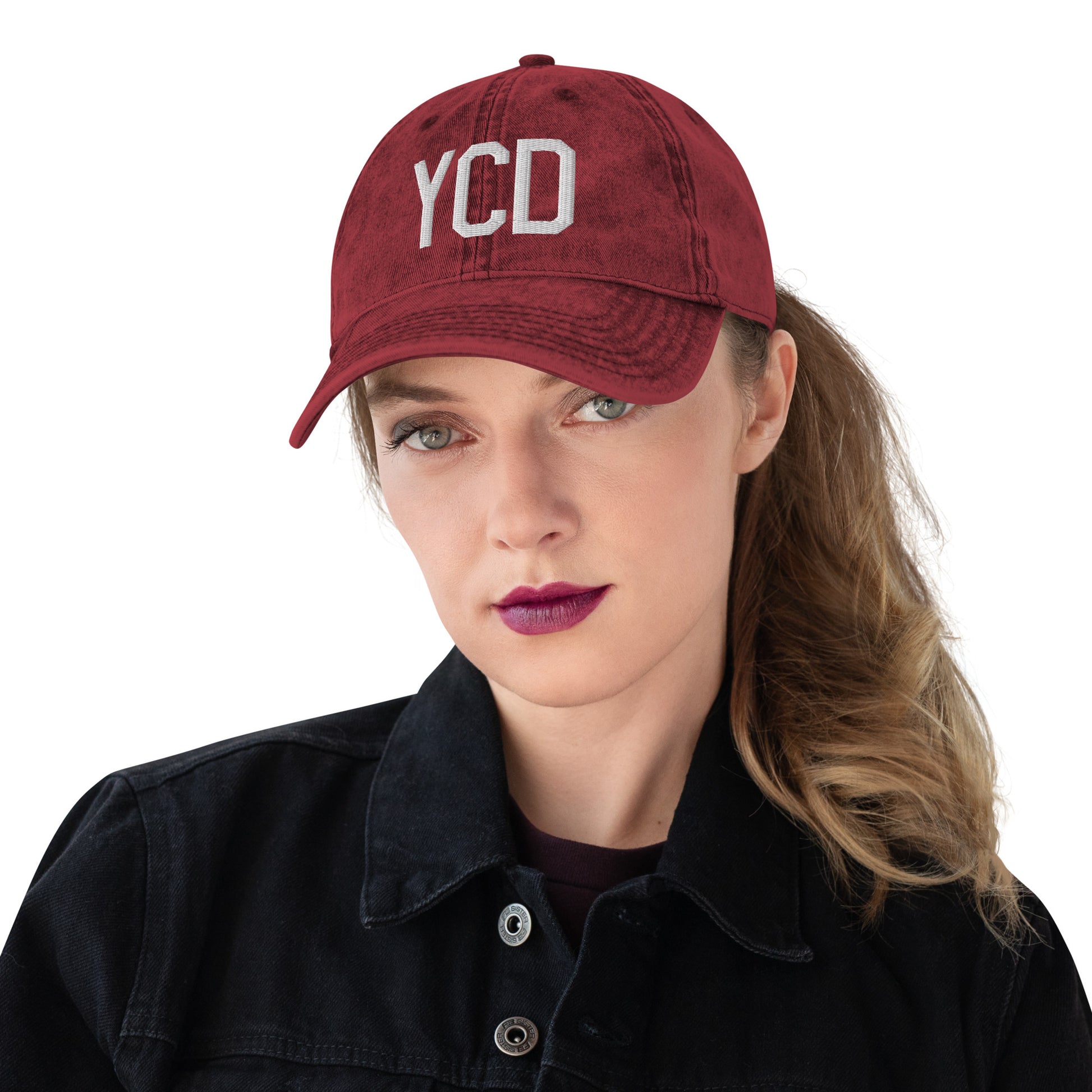 Airport Code Twill Cap - White • YCD Nanaimo • YHM Designs - Image 05
