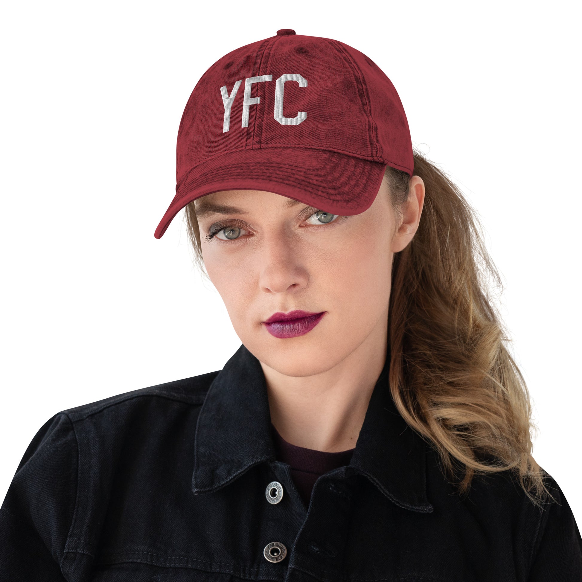 Airport Code Twill Cap - White • YFC Fredericton • YHM Designs - Image 05