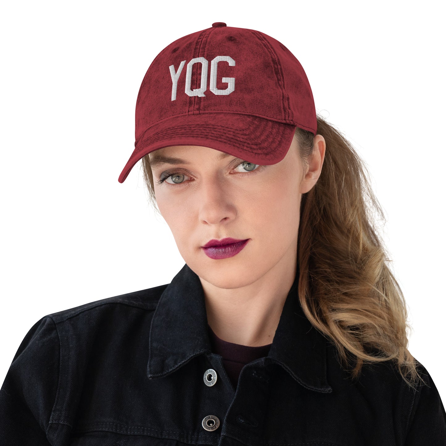 Airport Code Twill Cap - White • YQG Windsor • YHM Designs - Image 05