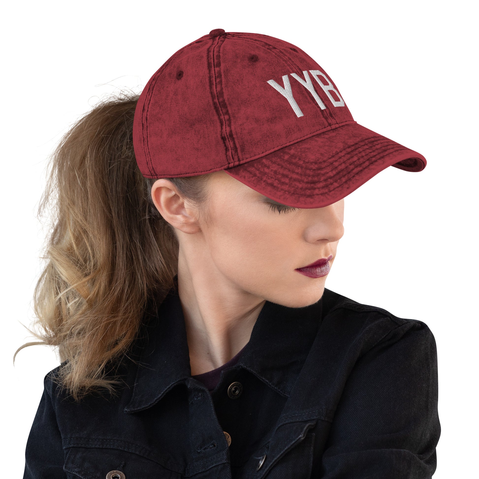 Airport Code Twill Cap - White • YYB North Bay • YHM Designs - Image 06