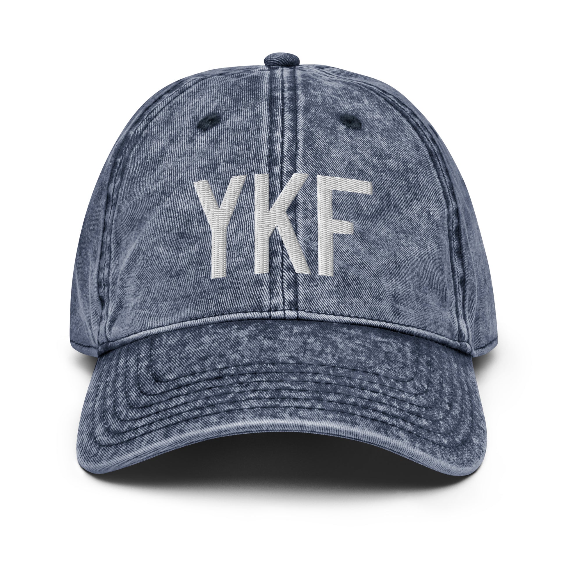 Airport Code Twill Cap - White • YKF Waterloo • YHM Designs - Image 16
