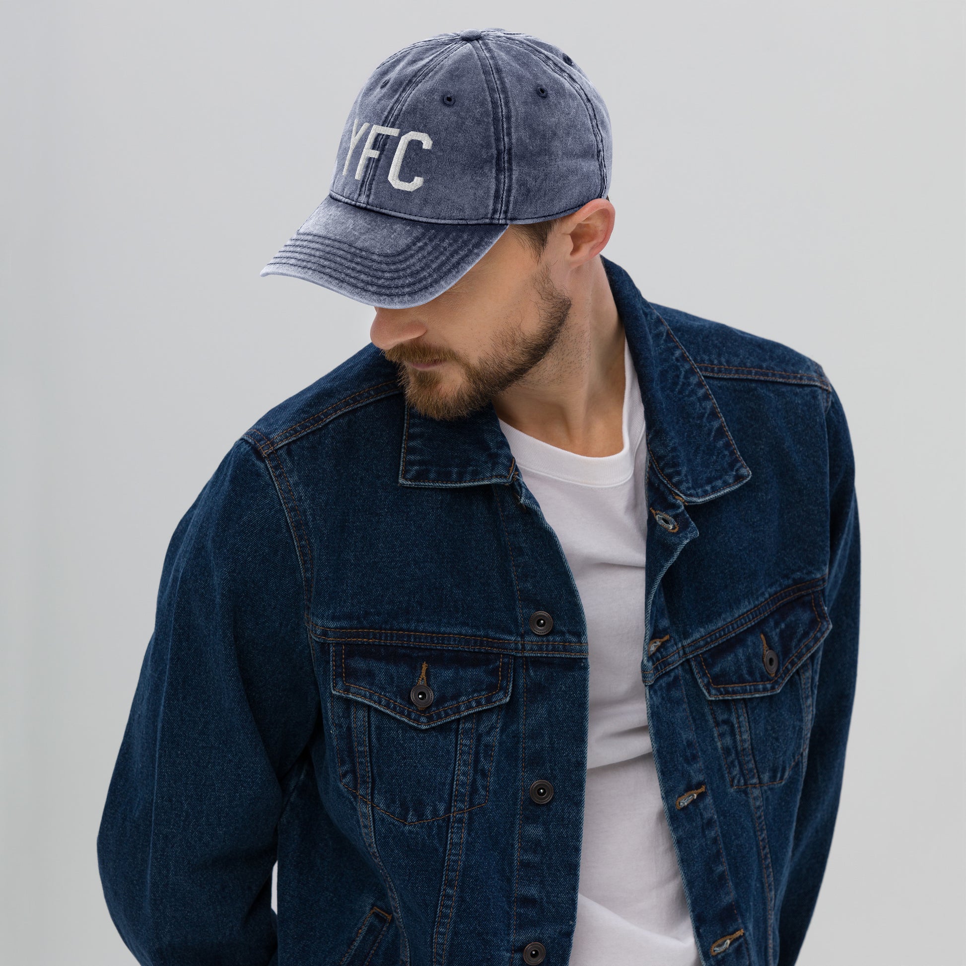 Airport Code Twill Cap - White • YFC Fredericton • YHM Designs - Image 04