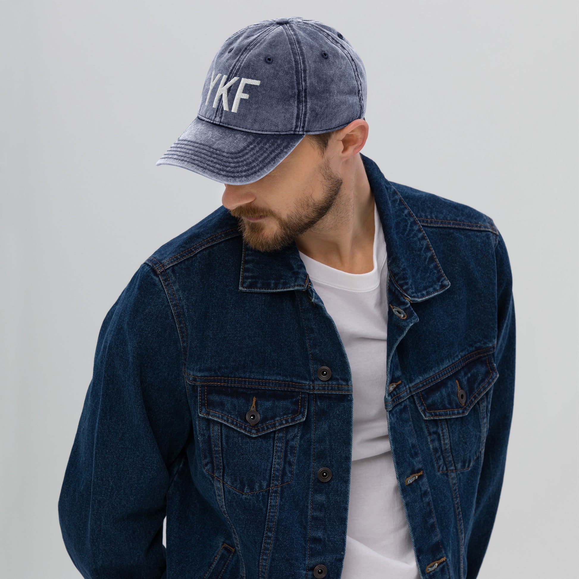 Airport Code Twill Cap - White • YKF Waterloo • YHM Designs - Image 04