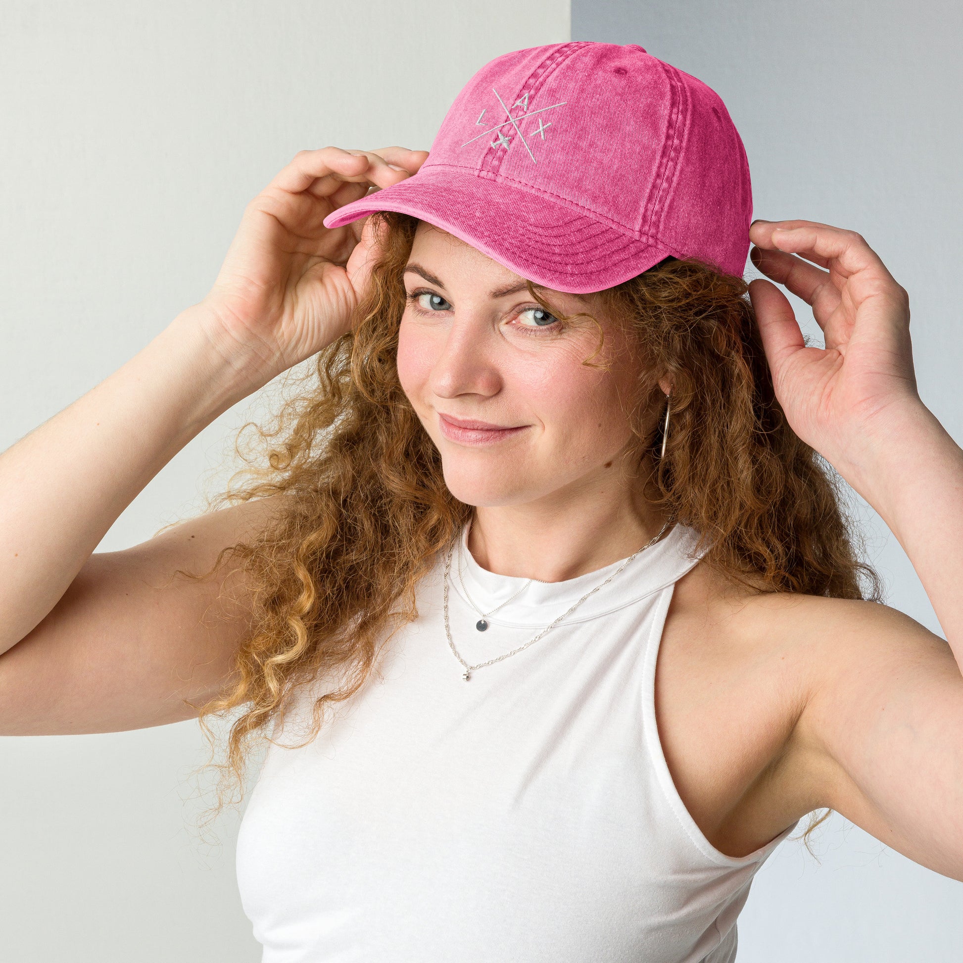 Crossed-X Cotton Twill Cap - White • LAX Los Angeles • YHM Designs - Image 10