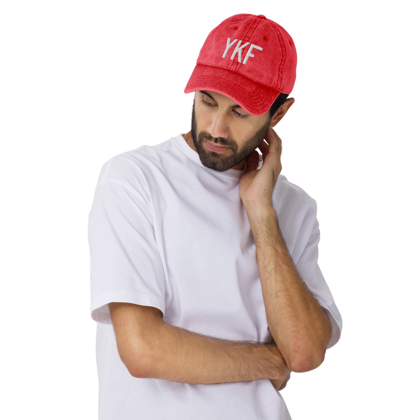 Airport Code Twill Cap - White • YKF Waterloo • YHM Designs - Image 07