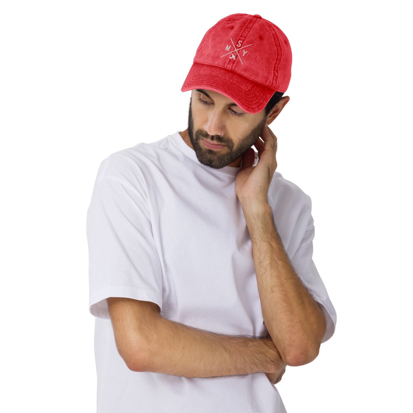 Crossed-X Cotton Twill Cap - White • MSY New Orleans • YHM Designs - Image 08