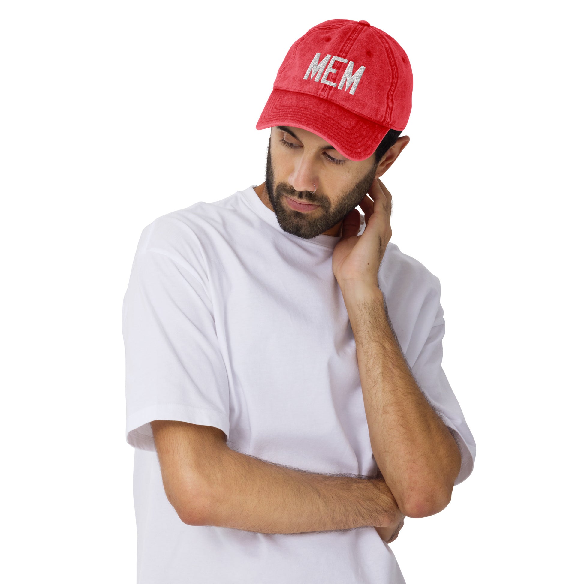 Airport Code Twill Cap - White • MEM Memphis • YHM Designs - Image 07