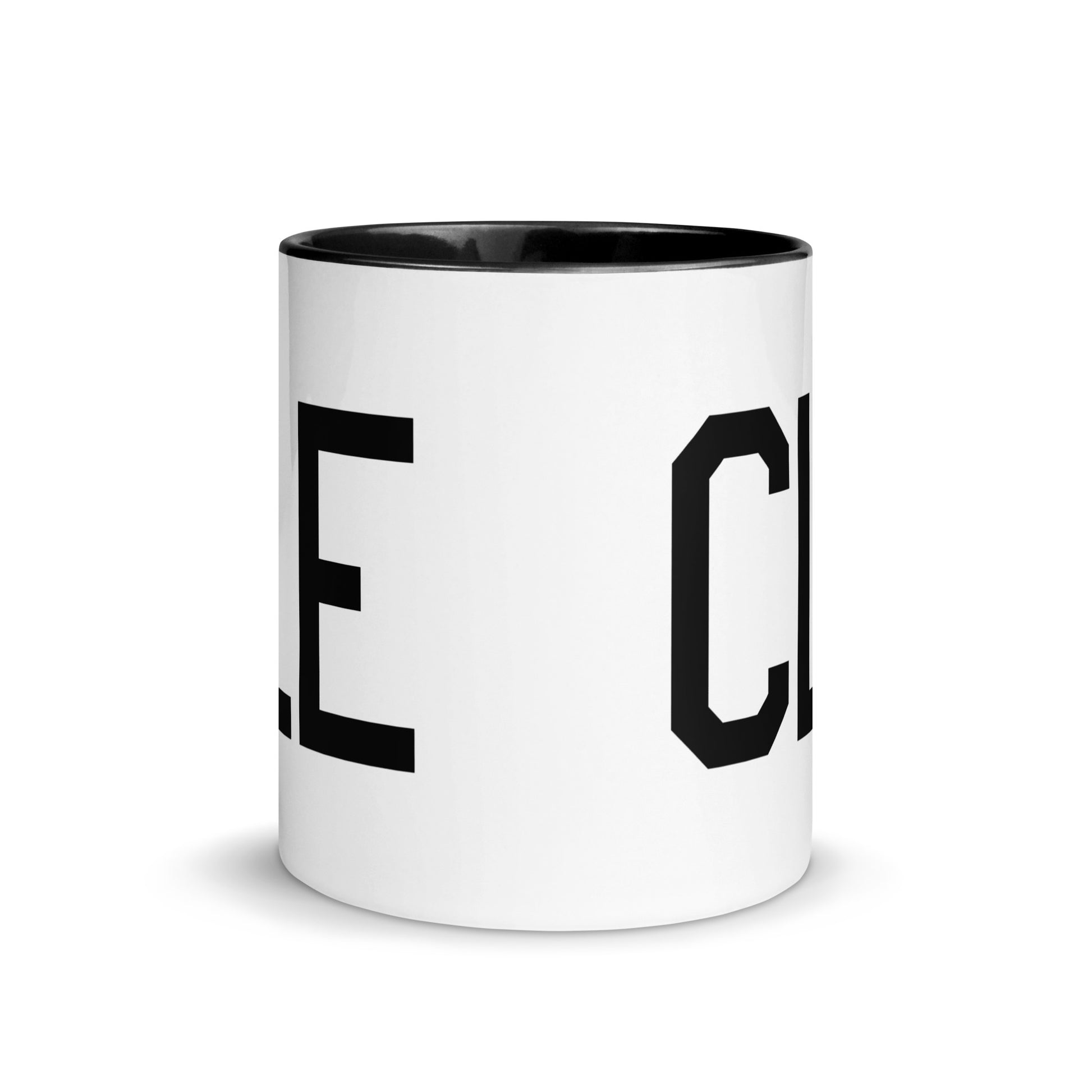 Airport Code Coffee Mug - Black • CLE Cleveland • YHM Designs - Image 02