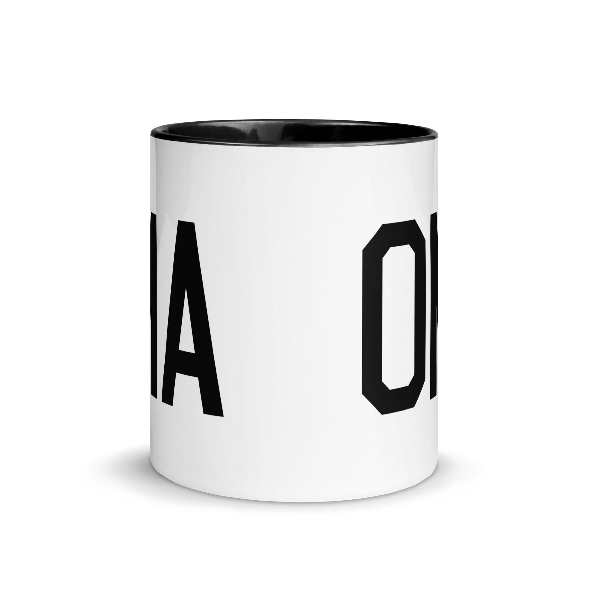 Airport Code Coffee Mug - Black • OMA Omaha • YHM Designs - Image 02