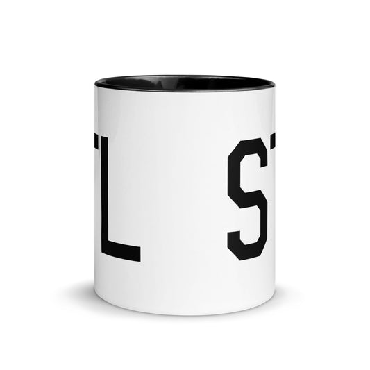 Airport Code Coffee Mug - Black • STL St. Louis • YHM Designs - Image 02