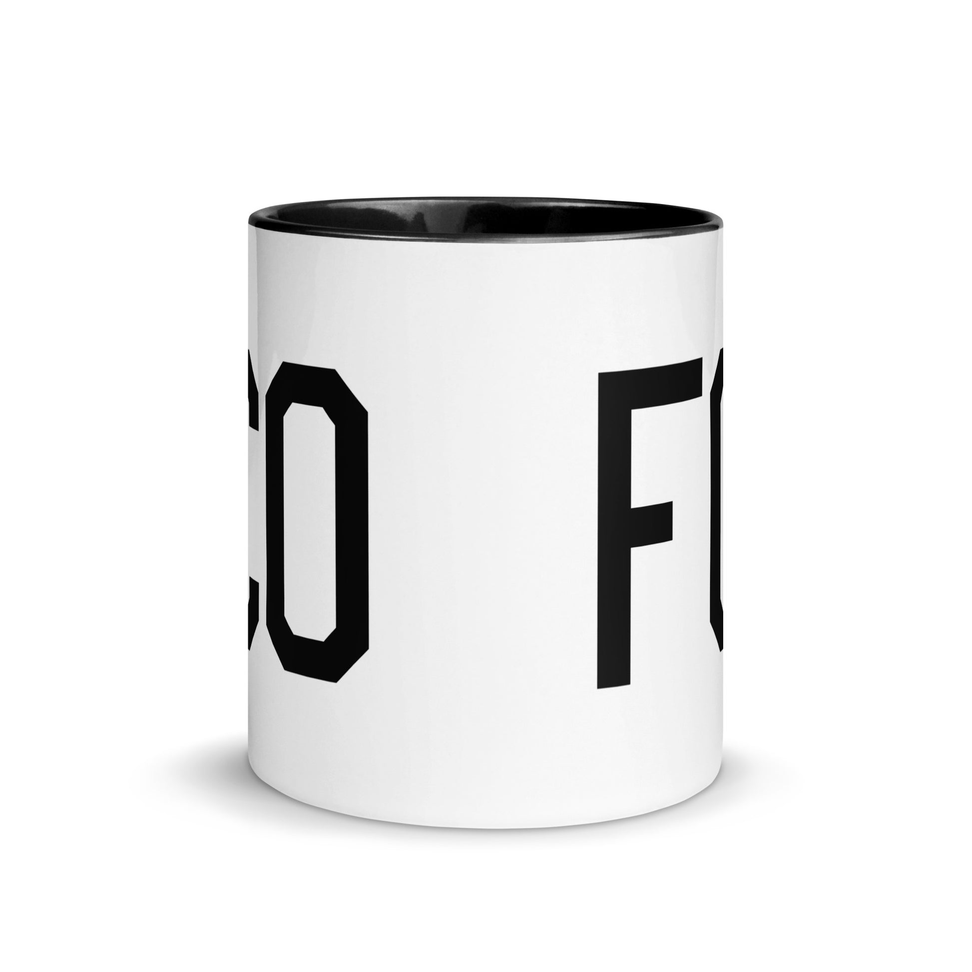 Airport Code Coffee Mug - Black • FCO Rome • YHM Designs - Image 02