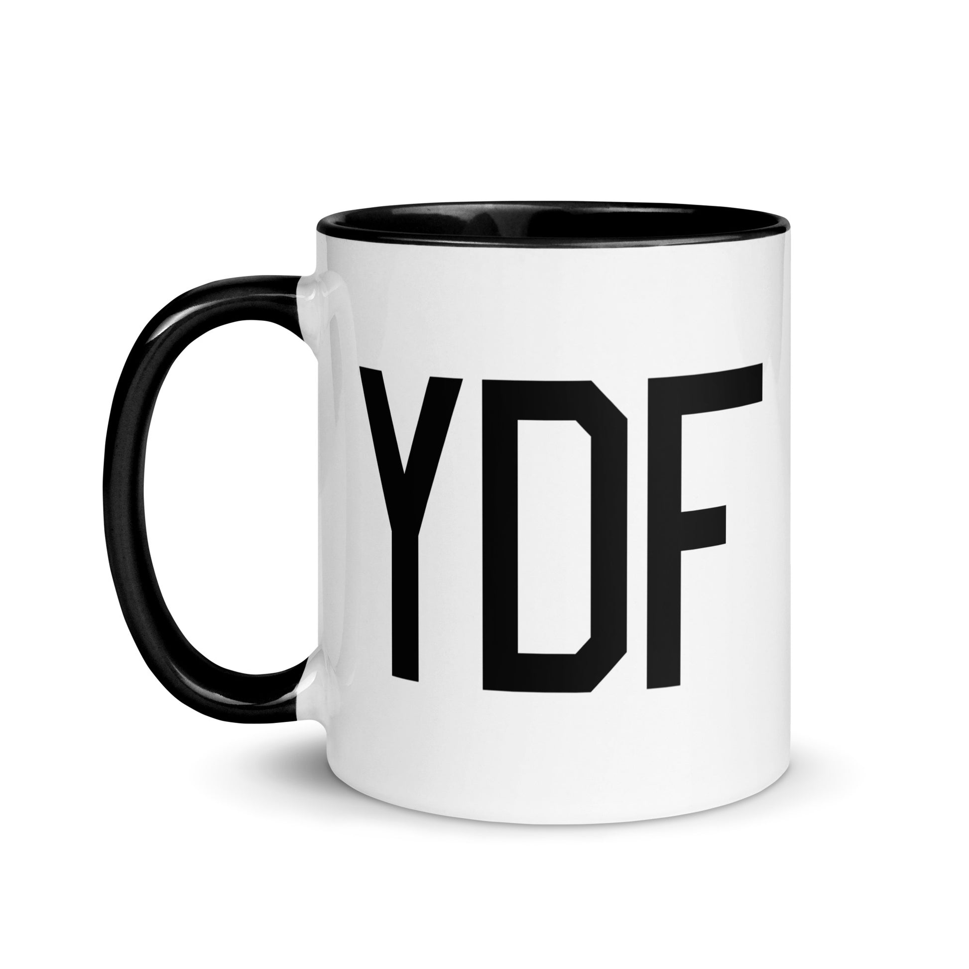 Airport Code Coffee Mug - Black • YDF Deer Lake • YHM Designs - Image 03