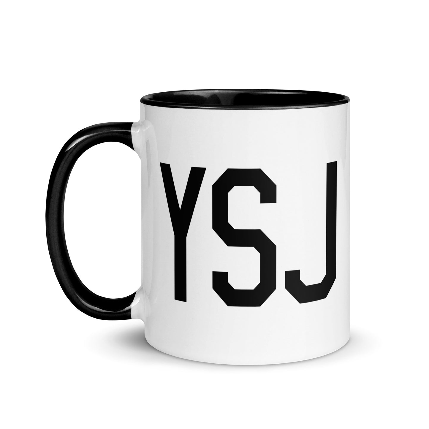 Airport Code Coffee Mug - Black • YSJ Saint John • YHM Designs - Image 03