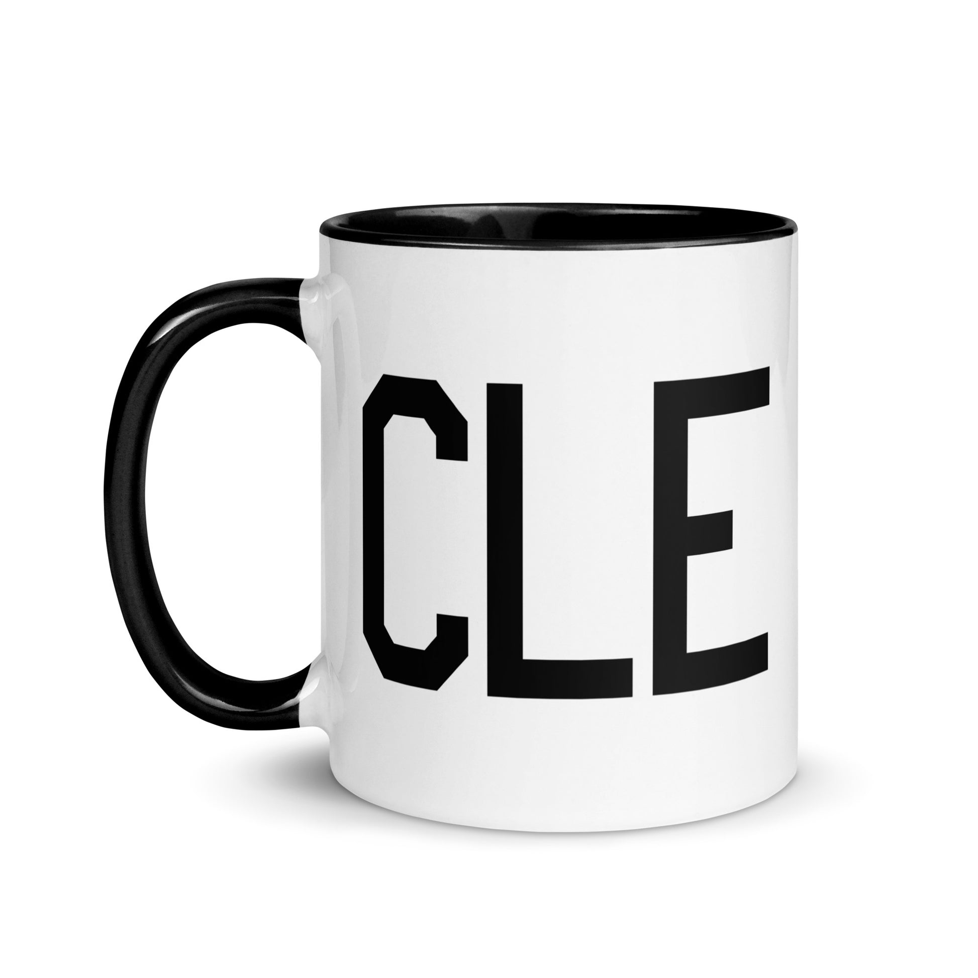 Airport Code Coffee Mug - Black • CLE Cleveland • YHM Designs - Image 03