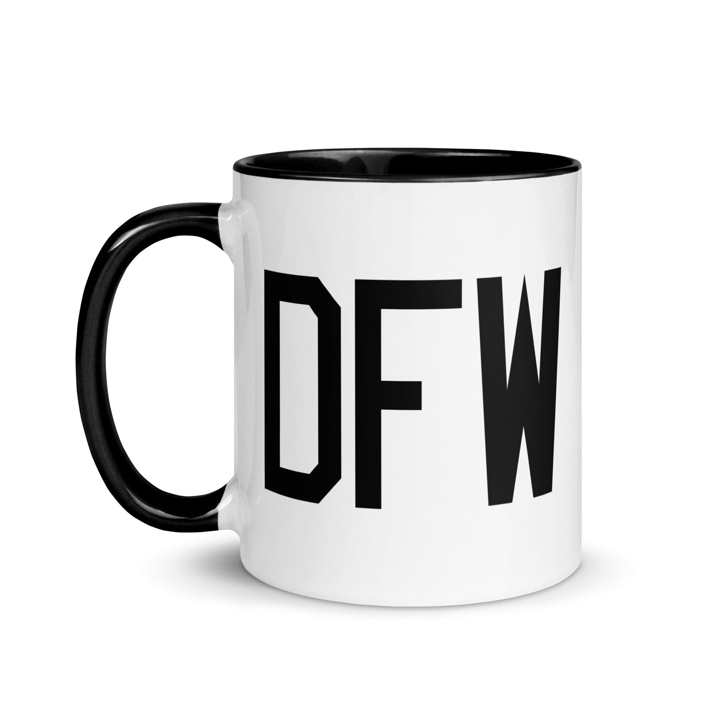Airport Code Coffee Mug - Black • DFW Dallas • YHM Designs - Image 03