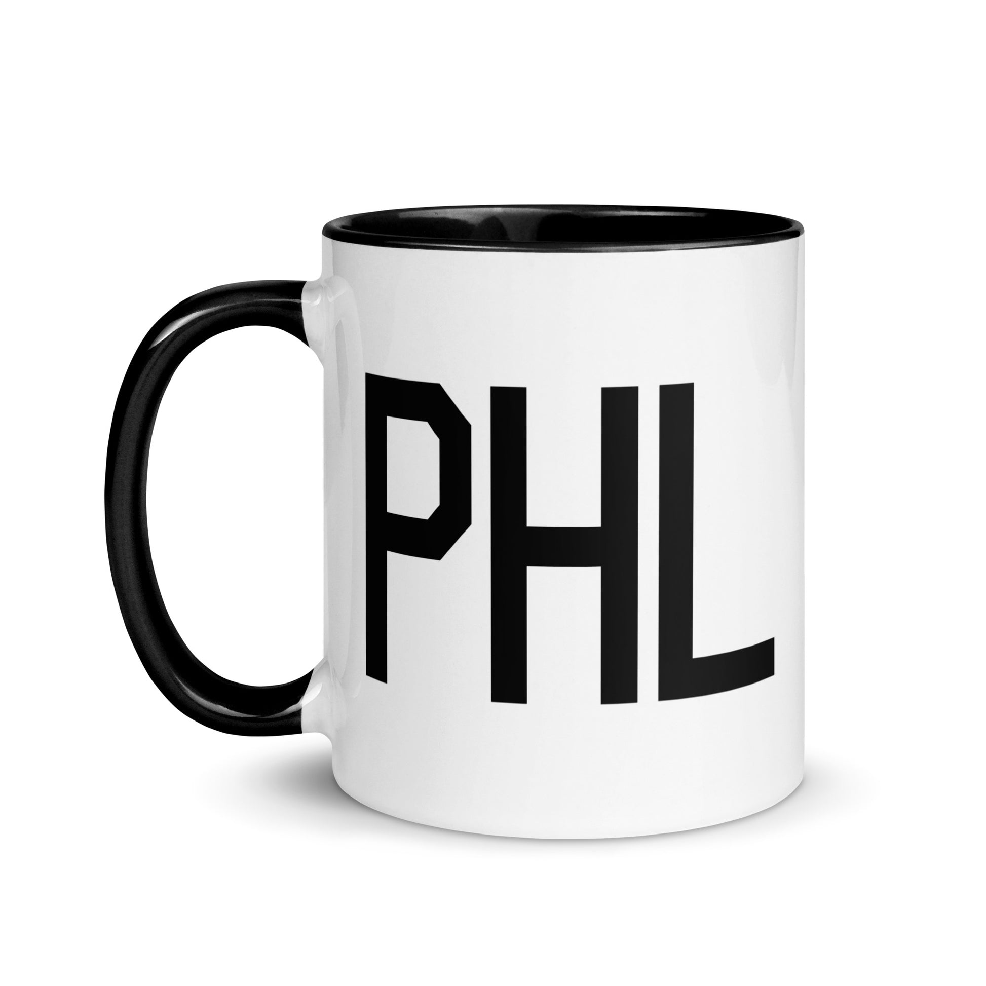 Airport Code Coffee Mug - Black • PHL Philadelphia • YHM Designs - Image 03