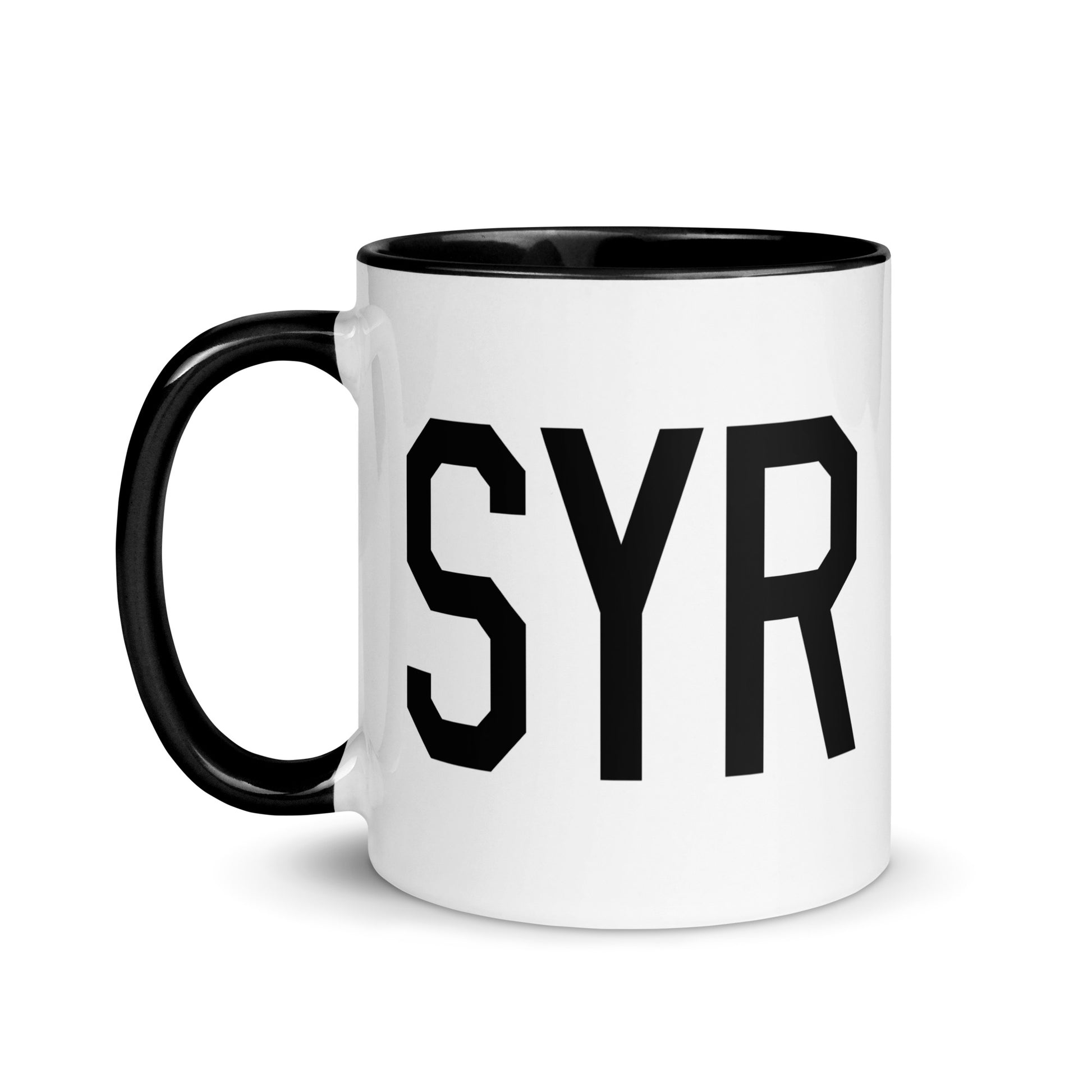 Airport Code Coffee Mug - Black • SYR Syracuse • YHM Designs - Image 03